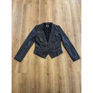 Free People Size 4 Black Sequin Notched Lapel One‎ button Tailored Blazer